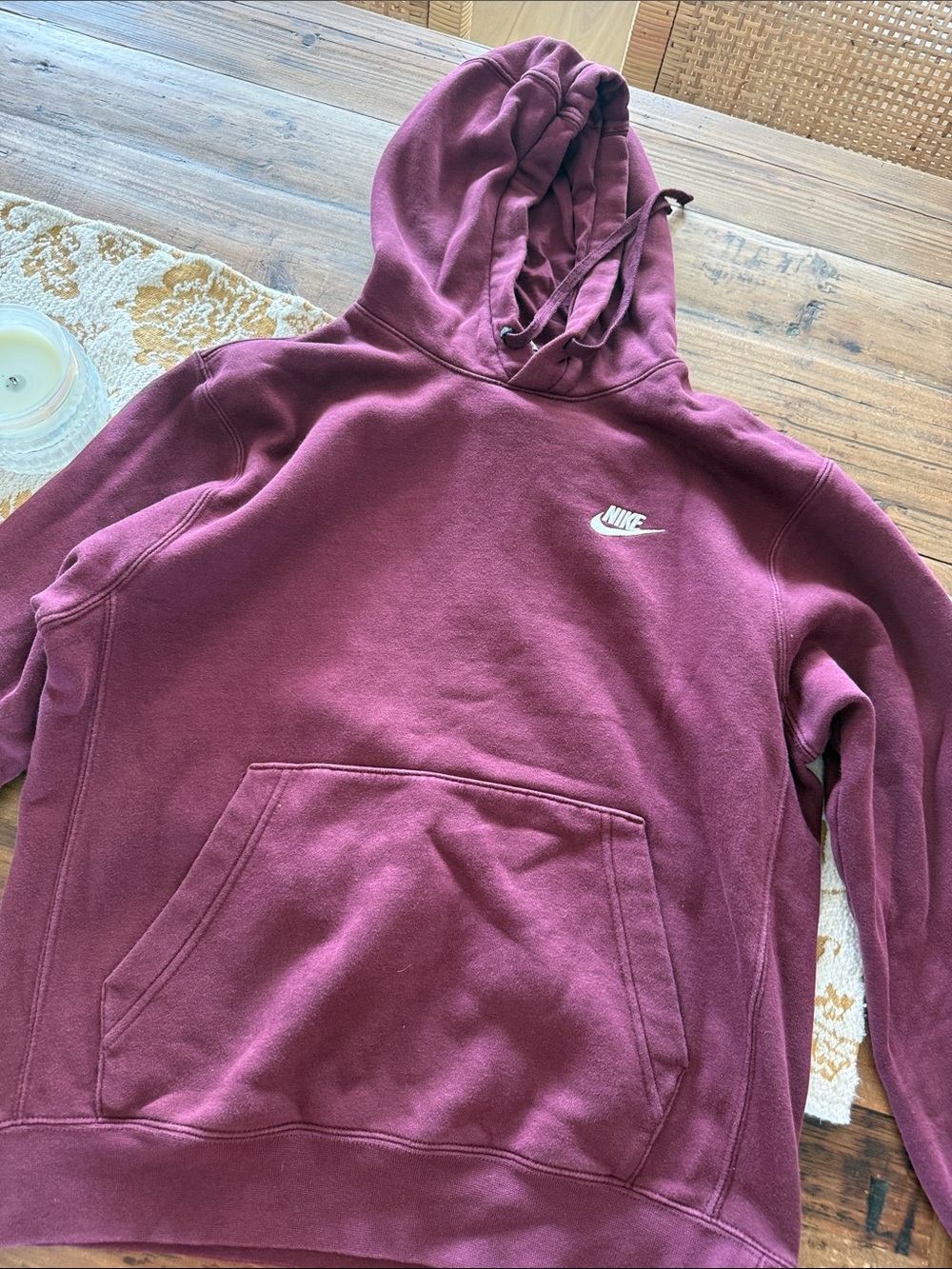 Nike Men's Maroon Crewneck Hoodie with Small White Logo